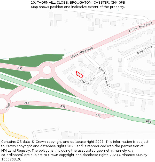 10, THORNHILL CLOSE, BROUGHTON, CHESTER, CH4 0FB: Location map and indicative extent of plot