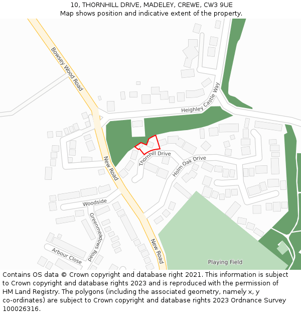 10, THORNHILL DRIVE, MADELEY, CREWE, CW3 9UE: Location map and indicative extent of plot