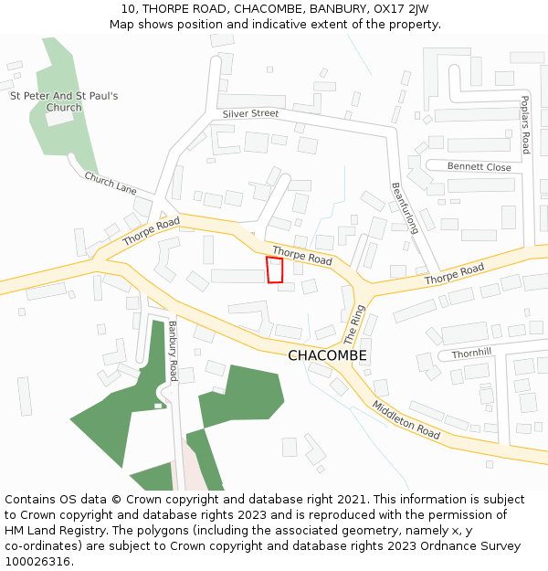 10, THORPE ROAD, CHACOMBE, BANBURY, OX17 2JW: Location map and indicative extent of plot