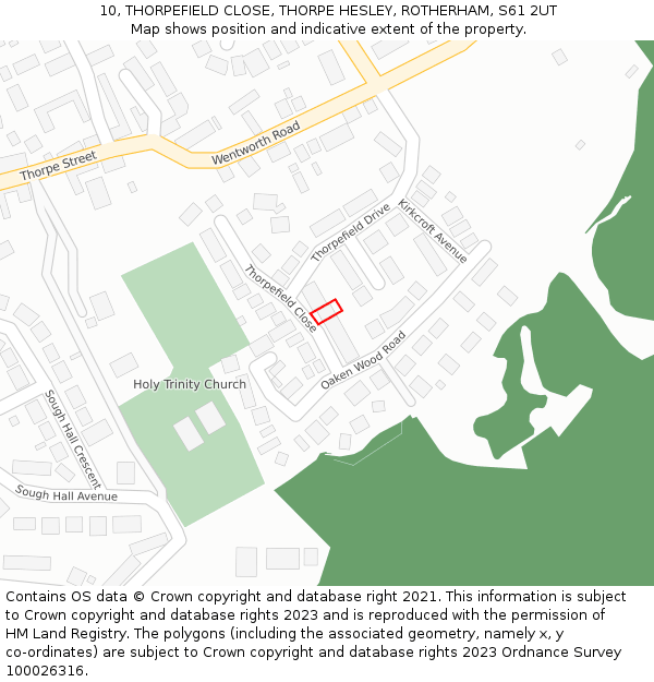 10, THORPEFIELD CLOSE, THORPE HESLEY, ROTHERHAM, S61 2UT: Location map and indicative extent of plot