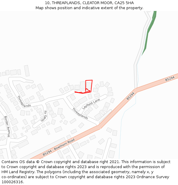 10, THREAPLANDS, CLEATOR MOOR, CA25 5HA: Location map and indicative extent of plot