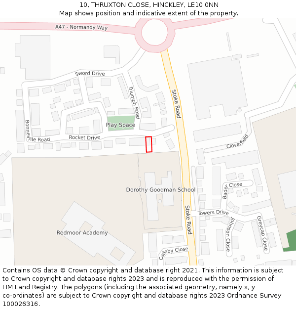 10, THRUXTON CLOSE, HINCKLEY, LE10 0NN: Location map and indicative extent of plot