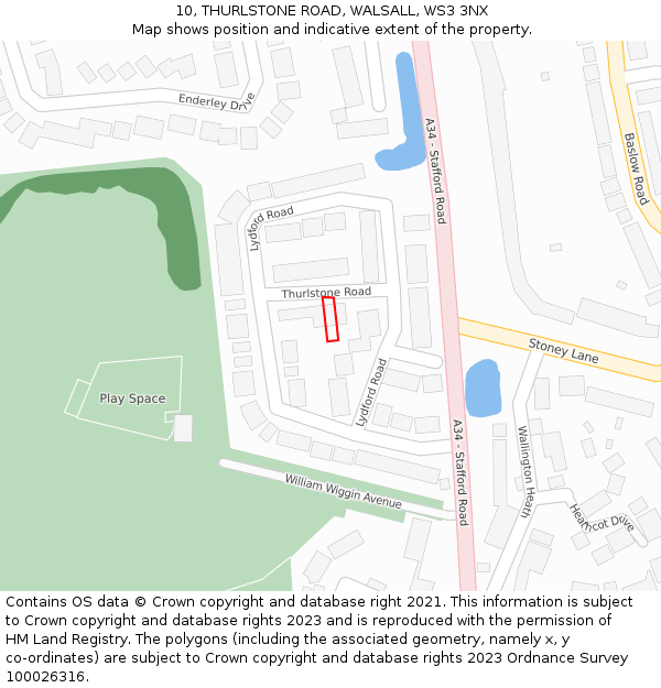 10, THURLSTONE ROAD, WALSALL, WS3 3NX: Location map and indicative extent of plot