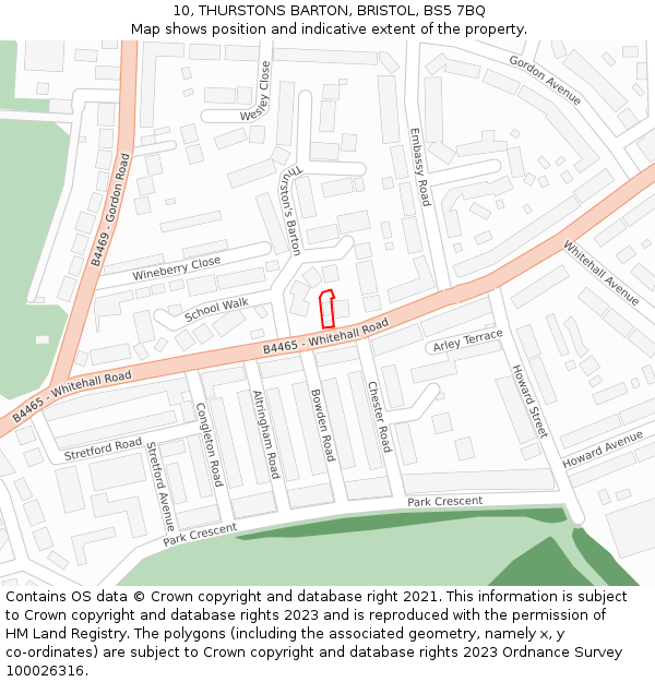 10, THURSTONS BARTON, BRISTOL, BS5 7BQ: Location map and indicative extent of plot