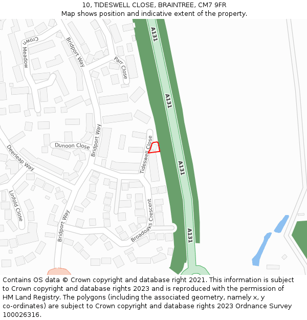 10, TIDESWELL CLOSE, BRAINTREE, CM7 9FR: Location map and indicative extent of plot