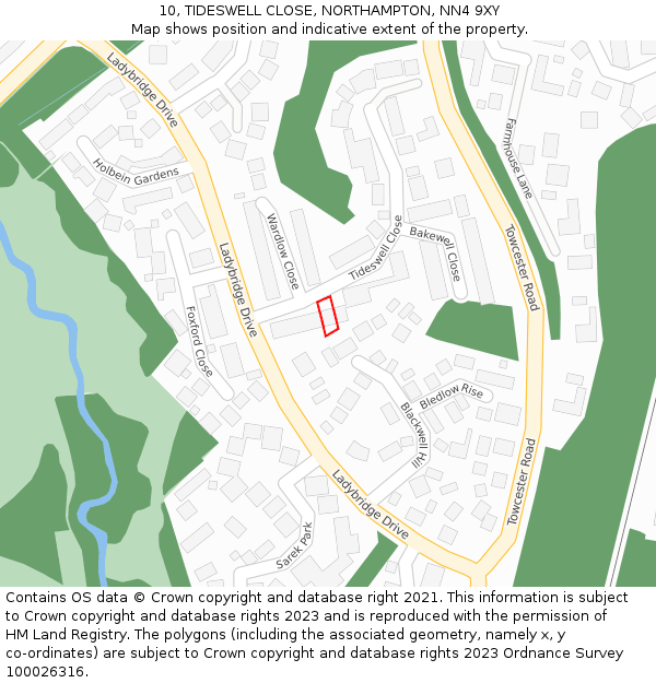 10, TIDESWELL CLOSE, NORTHAMPTON, NN4 9XY: Location map and indicative extent of plot