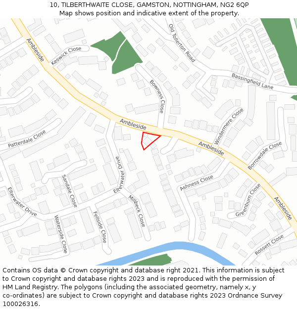 10, TILBERTHWAITE CLOSE, GAMSTON, NOTTINGHAM, NG2 6QP: Location map and indicative extent of plot