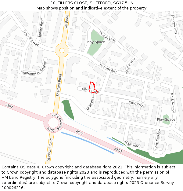 10, TILLERS CLOSE, SHEFFORD, SG17 5UN: Location map and indicative extent of plot