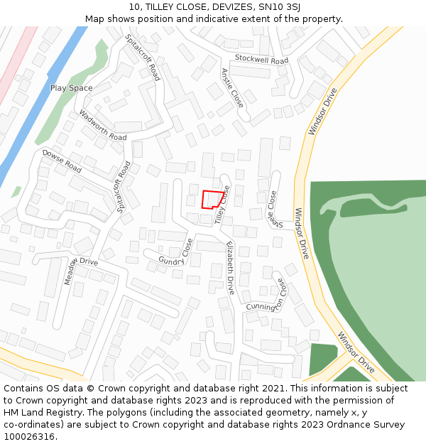 10, TILLEY CLOSE, DEVIZES, SN10 3SJ: Location map and indicative extent of plot