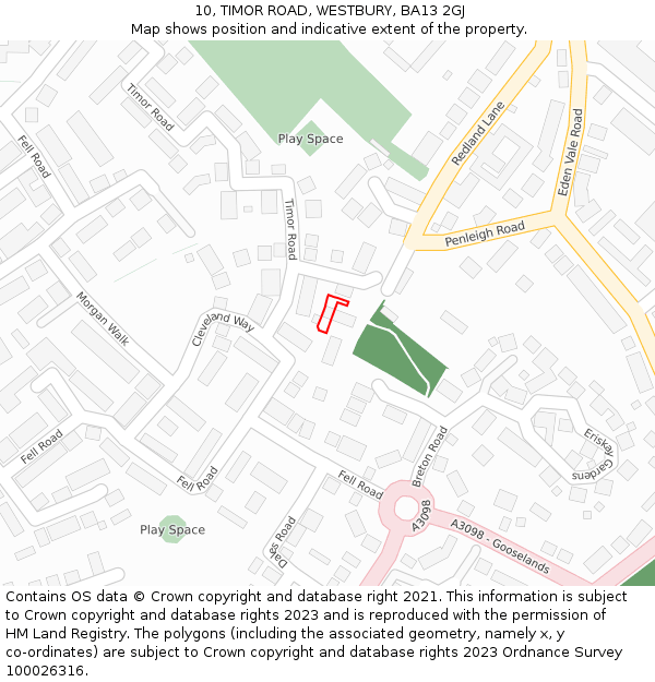 10, TIMOR ROAD, WESTBURY, BA13 2GJ: Location map and indicative extent of plot