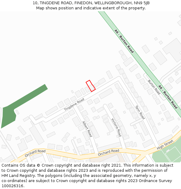 10, TINGDENE ROAD, FINEDON, WELLINGBOROUGH, NN9 5JB: Location map and indicative extent of plot