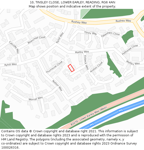 10, TINSLEY CLOSE, LOWER EARLEY, READING, RG6 4AN: Location map and indicative extent of plot