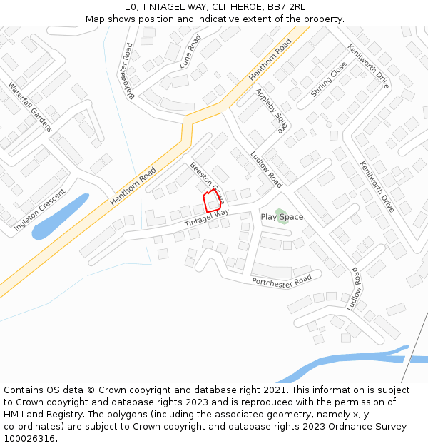 10, TINTAGEL WAY, CLITHEROE, BB7 2RL: Location map and indicative extent of plot