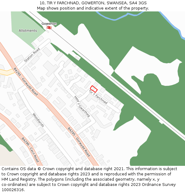 10, TIR Y FARCHNAD, GOWERTON, SWANSEA, SA4 3GS: Location map and indicative extent of plot