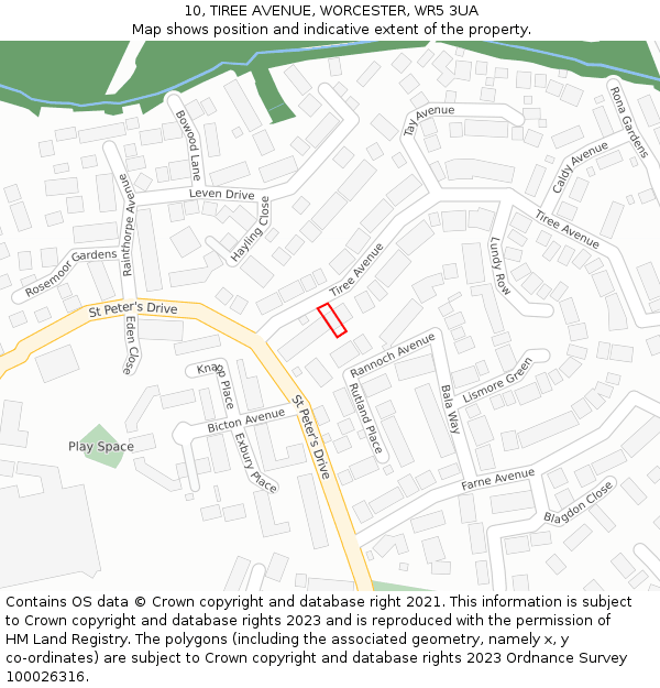 10, TIREE AVENUE, WORCESTER, WR5 3UA: Location map and indicative extent of plot