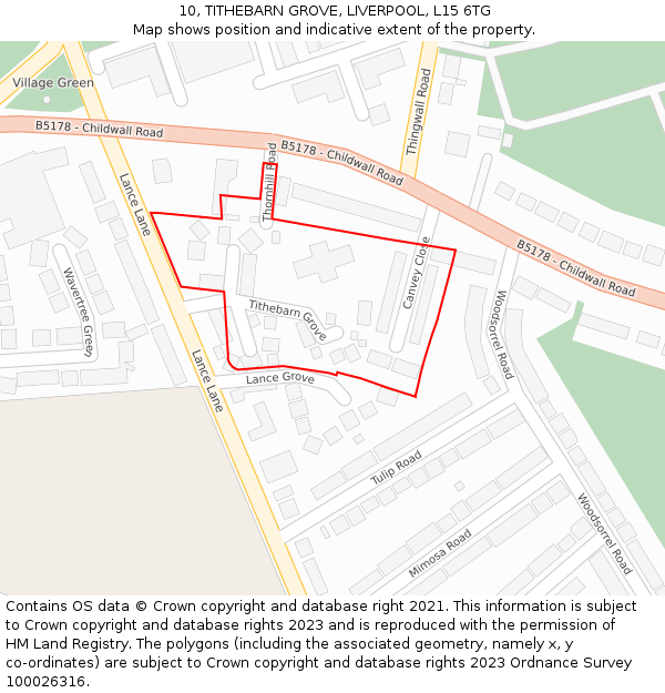 10, TITHEBARN GROVE, LIVERPOOL, L15 6TG: Location map and indicative extent of plot