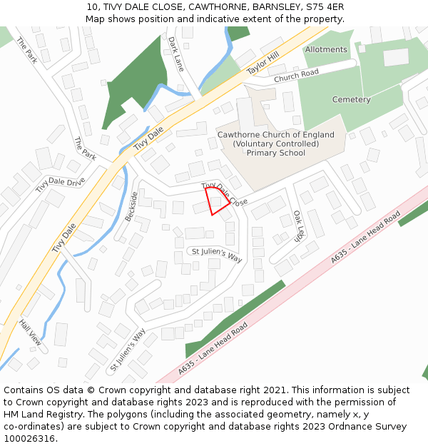 10, TIVY DALE CLOSE, CAWTHORNE, BARNSLEY, S75 4ER: Location map and indicative extent of plot