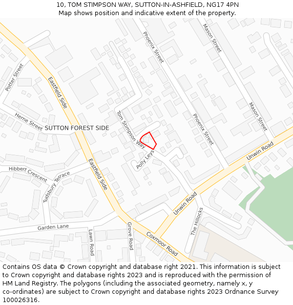 10, TOM STIMPSON WAY, SUTTON-IN-ASHFIELD, NG17 4PN: Location map and indicative extent of plot