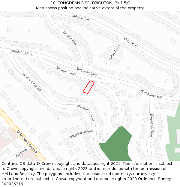 10, TONGDEAN RISE, BRIGHTON, BN1 5JG: Location map and indicative extent of plot
