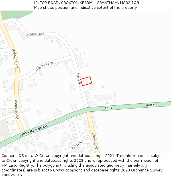 10, TOP ROAD, CROXTON KERRIAL, GRANTHAM, NG32 1QB: Location map and indicative extent of plot