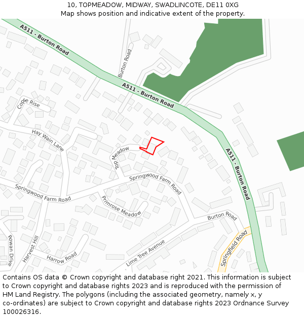 10, TOPMEADOW, MIDWAY, SWADLINCOTE, DE11 0XG: Location map and indicative extent of plot