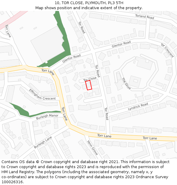 10, TOR CLOSE, PLYMOUTH, PL3 5TH: Location map and indicative extent of plot