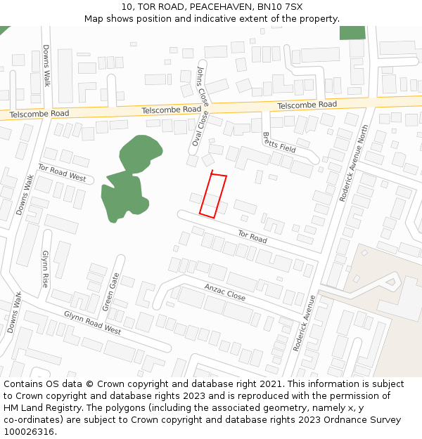 10, TOR ROAD, PEACEHAVEN, BN10 7SX: Location map and indicative extent of plot