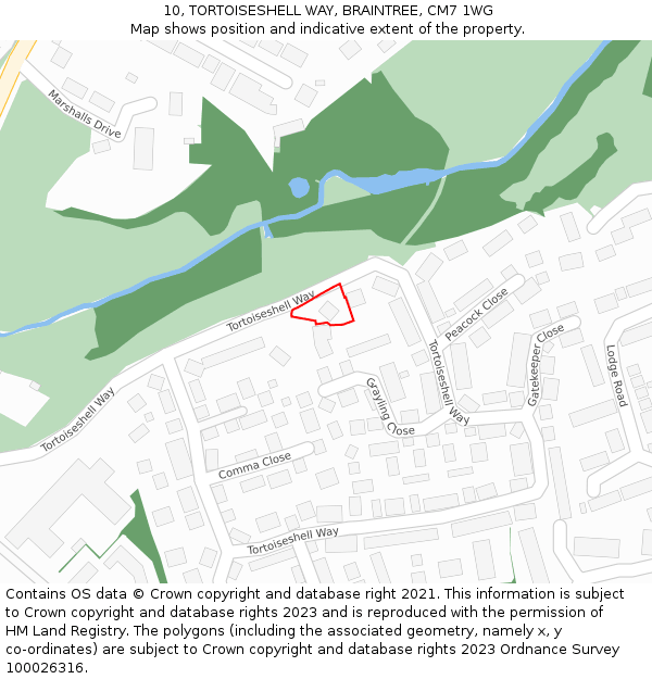 10, TORTOISESHELL WAY, BRAINTREE, CM7 1WG: Location map and indicative extent of plot