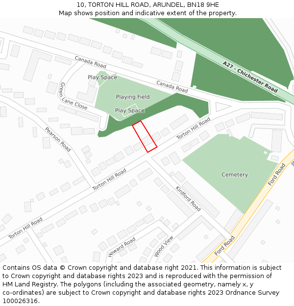 10, TORTON HILL ROAD, ARUNDEL, BN18 9HE: Location map and indicative extent of plot