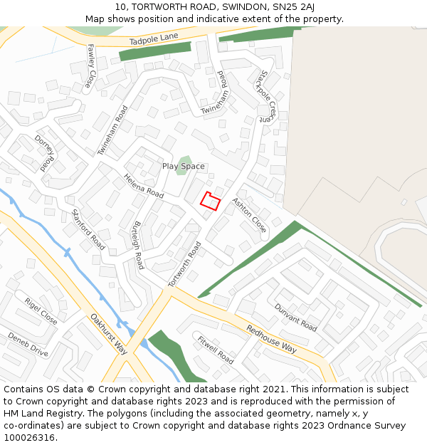 10, TORTWORTH ROAD, SWINDON, SN25 2AJ: Location map and indicative extent of plot