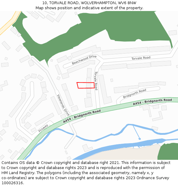 10, TORVALE ROAD, WOLVERHAMPTON, WV6 8NW: Location map and indicative extent of plot