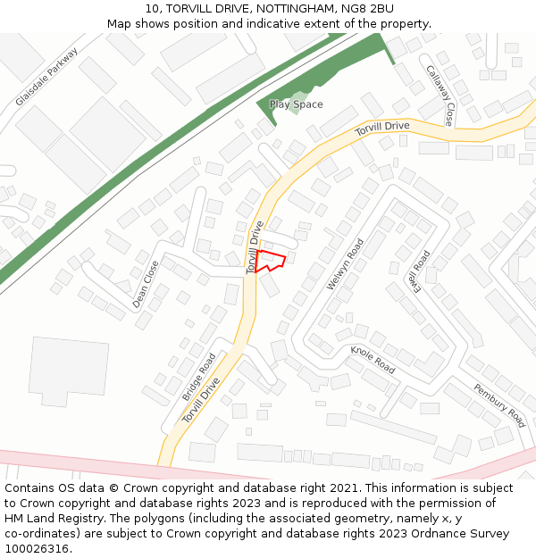 10, TORVILL DRIVE, NOTTINGHAM, NG8 2BU: Location map and indicative extent of plot