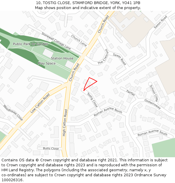 10, TOSTIG CLOSE, STAMFORD BRIDGE, YORK, YO41 1PB: Location map and indicative extent of plot