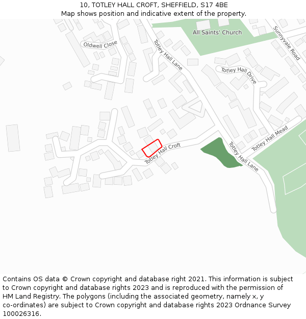 10, TOTLEY HALL CROFT, SHEFFIELD, S17 4BE: Location map and indicative extent of plot