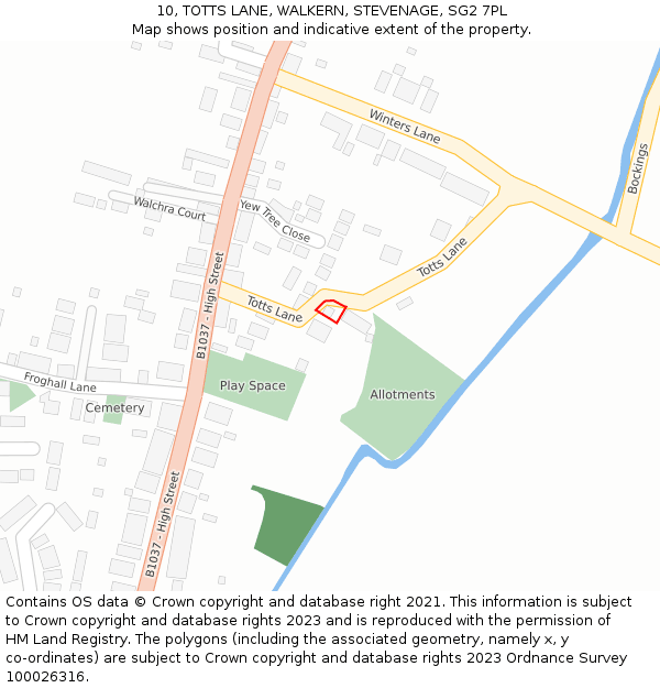 10, TOTTS LANE, WALKERN, STEVENAGE, SG2 7PL: Location map and indicative extent of plot