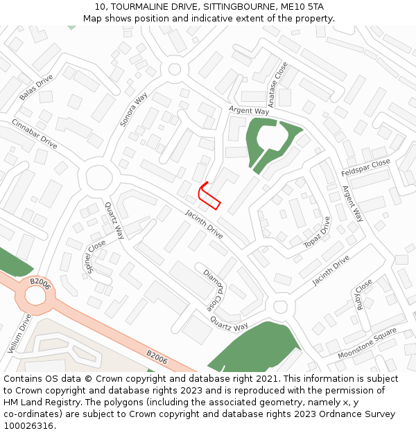 10, TOURMALINE DRIVE, SITTINGBOURNE, ME10 5TA: Location map and indicative extent of plot