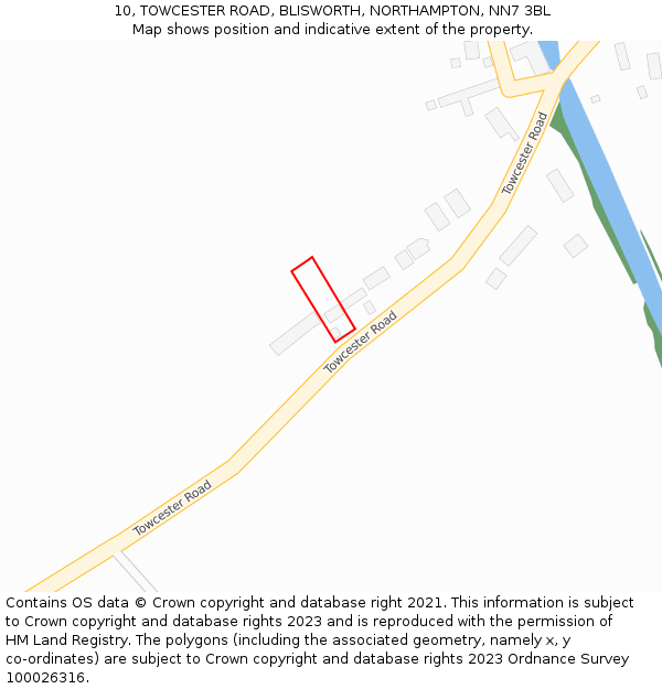 10, TOWCESTER ROAD, BLISWORTH, NORTHAMPTON, NN7 3BL: Location map and indicative extent of plot
