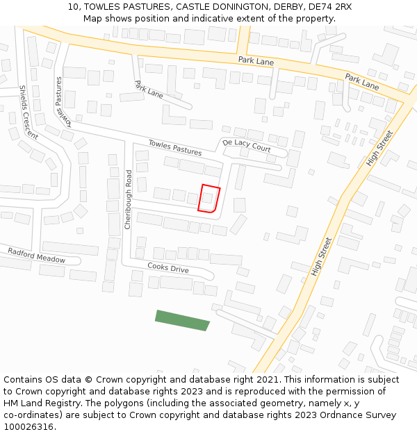 10, TOWLES PASTURES, CASTLE DONINGTON, DERBY, DE74 2RX: Location map and indicative extent of plot