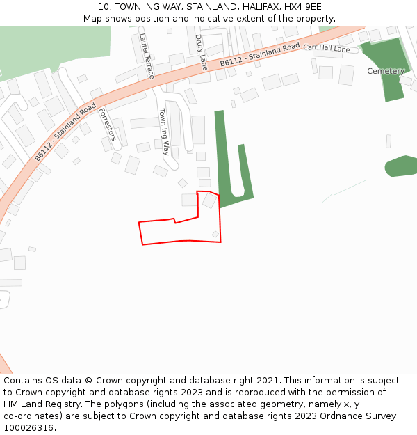 10, TOWN ING WAY, STAINLAND, HALIFAX, HX4 9EE: Location map and indicative extent of plot