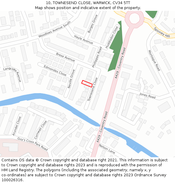 10, TOWNESEND CLOSE, WARWICK, CV34 5TT: Location map and indicative extent of plot