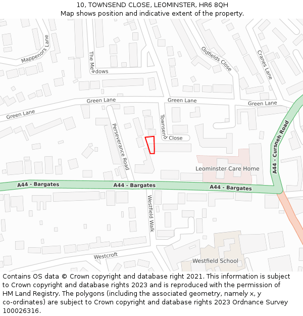 10, TOWNSEND CLOSE, LEOMINSTER, HR6 8QH: Location map and indicative extent of plot