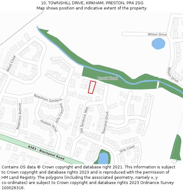10, TOWNSHILL DRIVE, KIRKHAM, PRESTON, PR4 2SG: Location map and indicative extent of plot