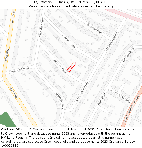 10, TOWNSVILLE ROAD, BOURNEMOUTH, BH9 3HL: Location map and indicative extent of plot