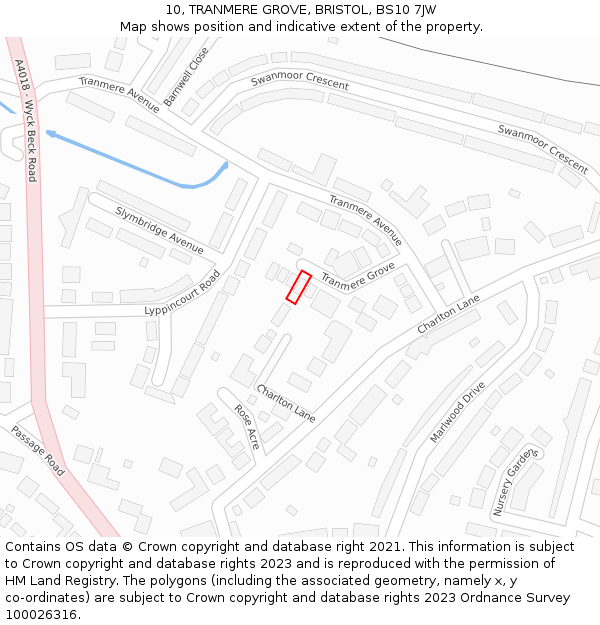 10, TRANMERE GROVE, BRISTOL, BS10 7JW: Location map and indicative extent of plot