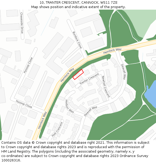 10, TRANTER CRESCENT, CANNOCK, WS11 7ZE: Location map and indicative extent of plot