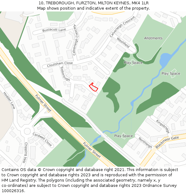 10, TREBOROUGH, FURZTON, MILTON KEYNES, MK4 1LR: Location map and indicative extent of plot