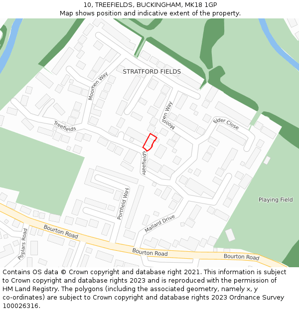 10, TREEFIELDS, BUCKINGHAM, MK18 1GP: Location map and indicative extent of plot
