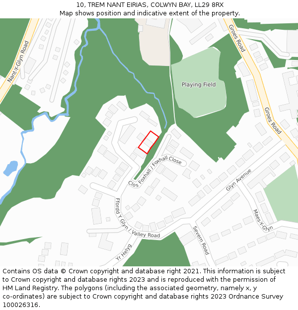 10, TREM NANT EIRIAS, COLWYN BAY, LL29 8RX: Location map and indicative extent of plot