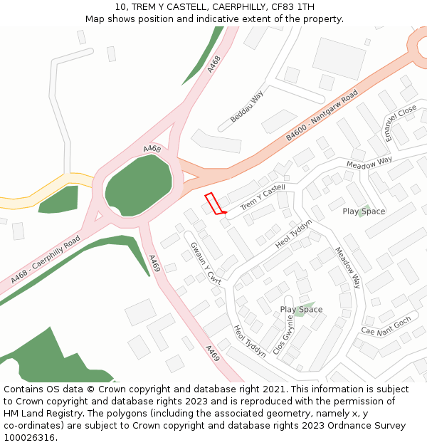 10, TREM Y CASTELL, CAERPHILLY, CF83 1TH: Location map and indicative extent of plot