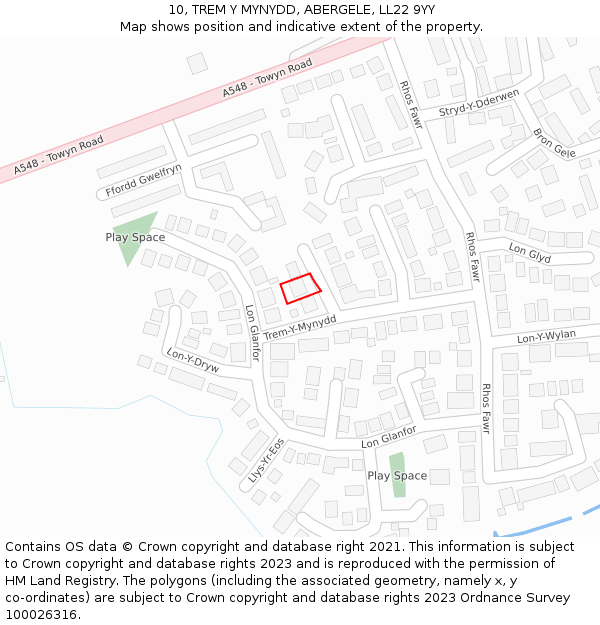 10, TREM Y MYNYDD, ABERGELE, LL22 9YY: Location map and indicative extent of plot